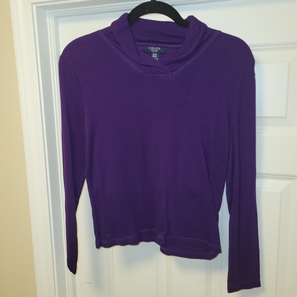 ladies Chaps Petite Medium Cotton Purple Sweater .